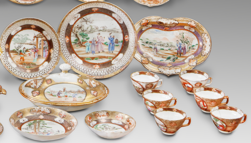 圖為清乾隆廣彩“洛克菲勒”餐具細(xì)節(jié)圖。（來源：廣州十三行博物館）